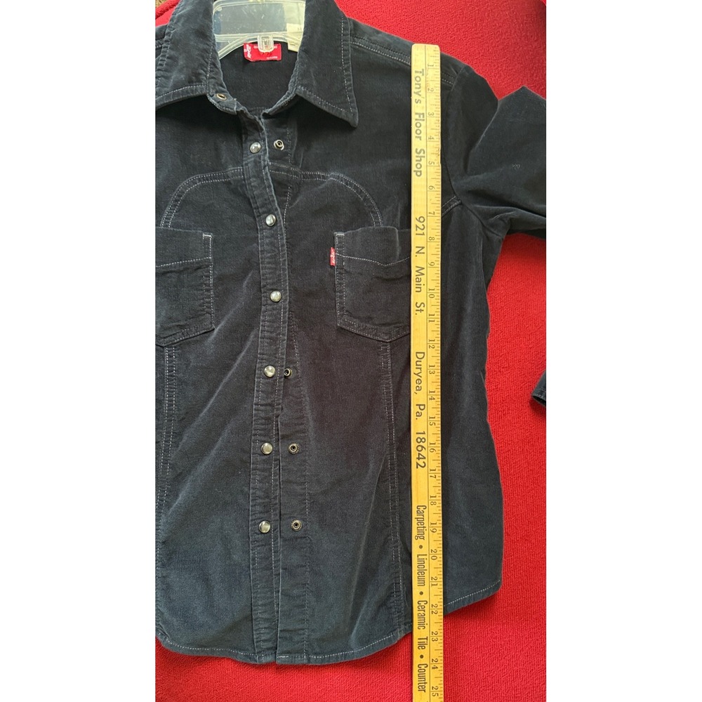 Levi's Mini Corduroy Shirt Women M Black Western Snap Button Vintage - Picture 5 of 6